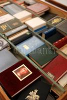 Nagy minikönyv gyűjtemény, különféle magyar minikönyvek, köztük Szász Endre is, üvegezett favitrinbe...