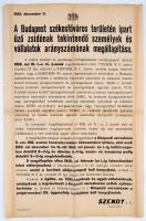 1939 A Budapest székesfőváros területén ipart űző zsidónak tekintendő személyek és vállalatok arányszámának megállapítása, plakát, kis hibával, 64x47cm