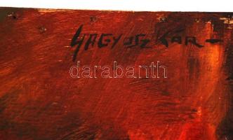 Nagy jelzéssel: Asztali csendélet. Olaj, fa lemez, sérült, 38×38 cm