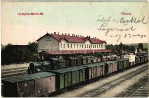Budapest XI. Kelenföld, vasútállomás, gőzmozdony, vagonok, kiadja özv. Chvála Józsefné (EB)