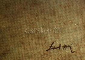 Olvashatatlan jelzéssel: Csónakos. Olaj, farost, 32×42 cm