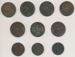 10db-os vegyes magyar krajcár tétel, közte 1851B 1kr Cu, 1860B 1kr Cu T:vegyes