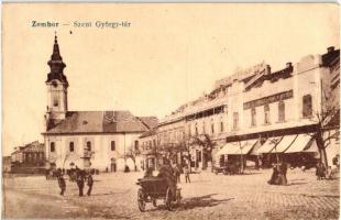 Zombor, Sombor; Szent György tér, templom, üzletek / square, church, shops (EK)