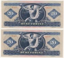 1969. 20Ft (2x) egymásutáni sorszámokkal, mindkettő azonos ritka kónuszos vágási hibával T:I,I- Csak...