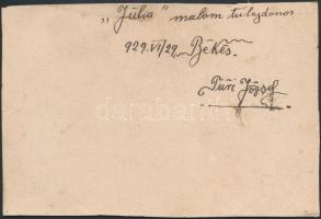 1929 "Julia" malom tulajdonos, Békés, fotó kartonra kasírozva, verzón feliratozva, körbevá...
