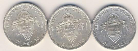 1938. 5P Ag (3x) "Szt.István" T:1/2 kis ph