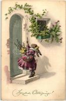 'Herzliche Ostergrüsse!' / Easter, rabbit lady, M. Munk Wien No. 1142, s: R. Ulreich