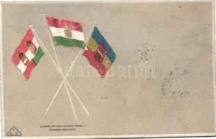 Cs. és kir. kereskedelmi zászlók; a zászlók alsó sarkai enyvezve vannak és könnyek felhajthatók / Civil ensign of Austria-Hungary, Handelsflagge IV. Károly Király koronázása napján So. Stpl
