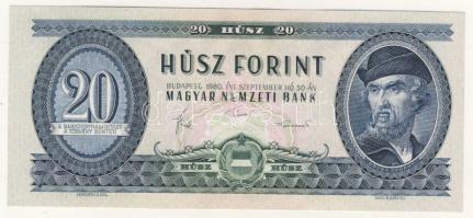 1980. 20Ft előoldali nyomat jobbra tolódva T:I
