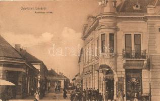 Léva, Kazinczy utca, Holzmann Bódog üzlete, Róth vendéglő. Kiadja Schulz Ignácz / street with shops and restaurant (b)