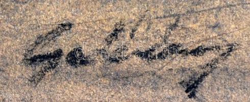 Olvashatatlan jelzéssel: Fák. Ceruza, karton, keretben, 12×20 cm