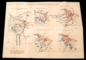 1912 Franciaországi nagyobb hadgyakorlatok 1912. évben, ötrészes térképmelléklet a Magyar Katonai Közlöny 1912. évi november havi füzetéhez, a hajtások mentén kis szakadásokkal, 50×70 cm