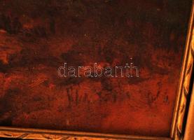 Olvashatatlan jelzéssel: Erdőszéli tábortűz, olaj, vászon, fa keretben, 26×61,5 cm