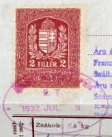 1932 Back Bernát fiai, Szegedi Gőzmalma és Vízvezetéke R.T. díszes fejléces számla, okmánybélyeggel ...