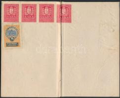 1927 Helyfoglalási engedély utcai árusok és cipőtisztítók részére, pp.:14, sok okmánybélyeggel, 16x1...