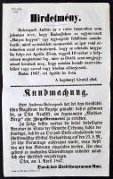1867 Hirdetmény téglaégető felállításáról "Mátyás hegyen", Budaujlakon, 38x23cm