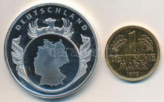 Németország DN "Európai valuták / Németország" ezüstözött Br emlékérem "1970G 1M" aranyozott érmével (40mm) T:PP,2 Germany ND "European currencies / Germany" silver plated Br medal with "1970G 1 Mark" gold plated coin (40mm) C:PP,XF