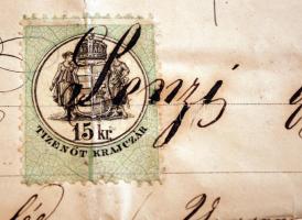 1863 Zeugniss Parquetten Fabrik, Munkáltatói igazolás, okmánybélyeggel ((15kr.), szakadozott szélekk...