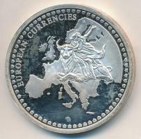 Németország 1990 "Európai valuták / Németország" ezüstözött Br emlékérem, aranyozott érme ...