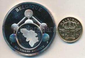 Belgium DN "Európai valuták" ezüstözött Br emlékérem, "1977. 50c" aranyozott érmével (40mm) T:PP ujjlenyomat,1- Belgium ND "European Currencies" silver plated Br medallion with "1977. 50 Centimes" gold plated coin (40mm) C:PP fingerprint,AU