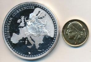 Belgium DN "Európai valuták" ezüstözött Br emlékérem, "1977. 50c" aranyozott érm...