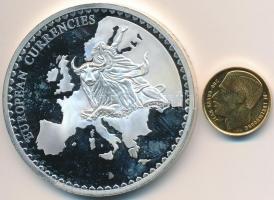 Luxemburg DN "Európai valuták" ezüstözött Br emlékérem, "1990. 1Fr" aranyozott é...
