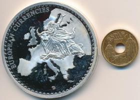 Spanyolország DN "Európai valuták" ezüstözött Br emlékérem, "1997. 25P" aranyozo...