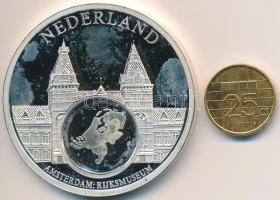 Hollandia DN "Európai valuták" ezüstözött Br emlékérem, "1997. 25c" aranyozott érmével (50mm) T:PP ujjlenyomat,2 Netherlands ND "European Currencies" silver plated Br medallion with "1997. 25 Cents" gold plated coin (50mm) C:PP fingerprint,XF