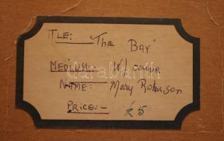 Mary Robinson: Öböl. Akvarell, papír, hátoldalon jelzett, üvegezett keretben, 9x11,5 cm