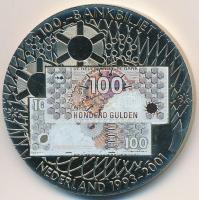 Hollandia DN "100 Gulden bankjegy - Hollandia 1993-2001" ezüstözött érem bankjegy ábrázolással (40mm) T:P Netherlands ND "100 Gulden banknote - Netherlands 1993-2001" silver plated medal with banknote depiction (40mm) C:P