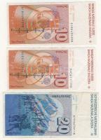 Svájc 1990-92. 10Fr (2klf) + 20Fr, beváltahtó nominál T:II