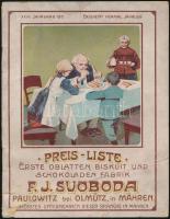 1911 J. Svoboda csokoládé és süteménygyár árjegyzéke litho címlappal / Checz chocolate and biscuit factory price list with litho cover 16p.