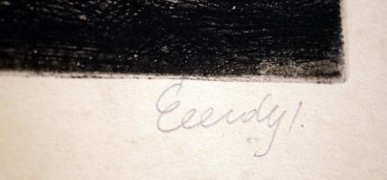 Élesdy István (1912-1987): Szigligeti fák  Rézkarc, karton, jelzett, üvegezett keretben, 28×40 cm