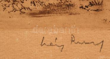 Láng Rudolf (1904-1991): Margitsziget. Rézkarc, karton, jelzett, sérült, 19×28 cm