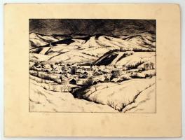 Novák Lajos (1927-): Tél. Rézkarc, karton, jelzett, 29×40 cm