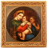 cca 1900 Jelzés nélkül: Raffaello után: Széken ülő Madonna. Olaj, vászon, sérült restaurált, újszerű keretben, 67×67 cm