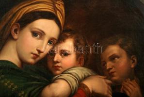 cca 1900 Jelzés nélkül: Raffaello után: Széken ülő Madonna. Olaj, vászon, sérült restaurált, újszerű...
