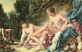 Diana im Bade / Erotic art postcard, Stengel & Co. No. 29250, s: Francois Boucher (worn edges)