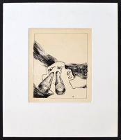 Swierkiewicz Róbert (1942-): 2 db kép: A súgó. Linómetszet, papír, paszpartuban, jelzett, 12x19 cm é...