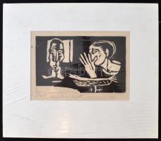 Swierkiewicz Róbert (1942-): 2 db kép: A súgó. Linómetszet, papír, paszpartuban, jelzett, 12x19 cm é...