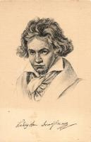 11 db RÉGI, fekete-fehér, megíratlan motívum képeslap, zeneszerzők, több Beethoven lappal, vegyes mi...