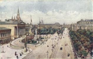 Vienna, Wien I. Parlament with the flags of the Austrian Empire, Franzensring avenue, B.K.W.I. 433-6, s: R. Moser (worn edges)