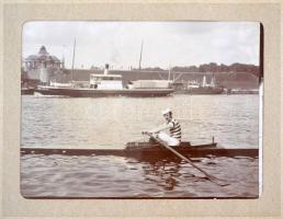 1905-1906 Egy polgári család nyaralása: Jó minőségű, éles fotók kerékpárral, csónakokkal, túrákkal S...