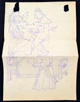 cca 1930 Áll a bál. 2 db kihajtható humoros pajzán rajz 32x30 cm