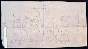 cca 1930 Áll a bál. 2 db kihajtható humoros pajzán rajz 32x30 cm