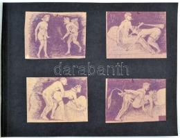 cca 1930 A faun és a nő. Erotikus rajz sorozat. 10 db sokszorosított rajz / Erotic graphics. Set of ...