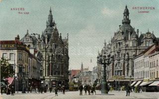 Antwerpen, Anvers; Rue Leys / street, Hotel Metropol, coffe shop, tram
