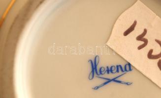 Herendi virágmintás rózsadíszes nagy bonbonier, kézzel festett, jelzett, apró kopásnyomokkal, kis le...