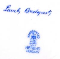 Herendi virágmintás csésze + alj, kézzel festett, jelzett, apró kopásnyomokkal, d: 10,5 ill. 14,5 cm