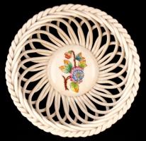 Viktória mintás Herendi fonott kosár, kézzel festett, jelzett, apró kopásnyomokkal, d: 13 cm